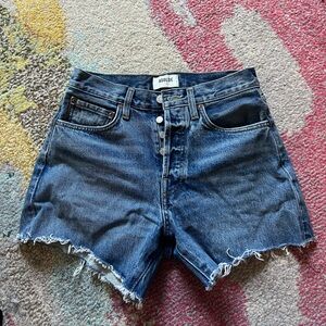 Agolde Women's Parker Long Dark Blue Denim Shorts